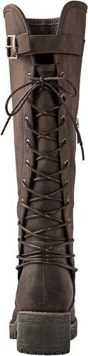 Miniatura 5 de GLOBALWIN - Botas de combate de equitación altas con cordones para mujer, cómodas botas góticas de motocicleta para mujer con cremallera y tacón