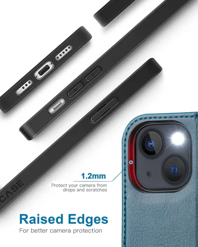 Miniatura 5 de OCASE Funda tipo cartera compatible con iPhone 13, de piel sintética, con tarjetero, bloqueo RFID, soporte para teléfono