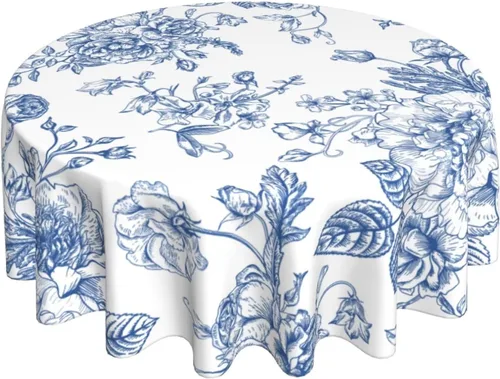 Miniatura 33 de BETGINY - Mantel cuadrado floral azul de 54 x 54 pulgadas, mantel decorativo de estilo chinoiserie con flores, tela rústica lavable para granja