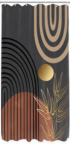 Miniatura 7 de KOMLLEX Cortina de ducha abstracta bohemia para decoración de baño, 36 pulgadas de ancho x 72 pulgadas de alto, hojas elegantes, tropicales