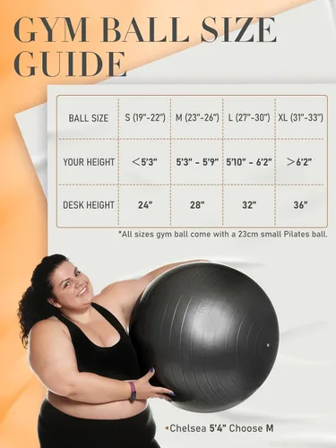 Miniatura 5 de PhysKcal Pelota de yoga para ejercicio, set de pilates, pelota de fitness de 4 tamaños para entrenamiento, parto, embarazo, terapia física - Bomba