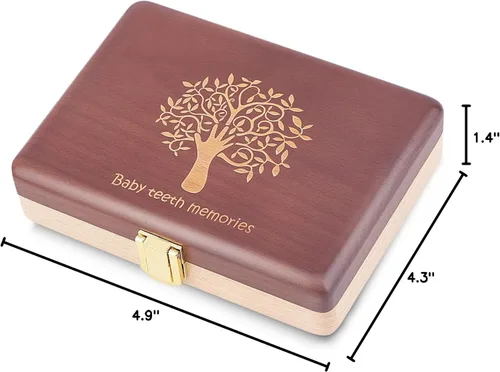 Miniatura 8 de Caja de recuerdo de dientes de bebé, caja de madera hecha a mano para guardar recuerdos de dientes con marco de fotos, adecuada para niños y niñas