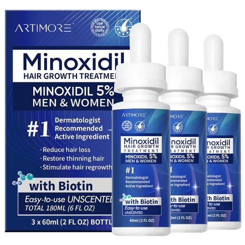 Suero para el crecimiento del cabello de minoxidil al 5% para hombres y mujeres con biotina: minoxidil para hombres y mujeres, 5 por ciento,