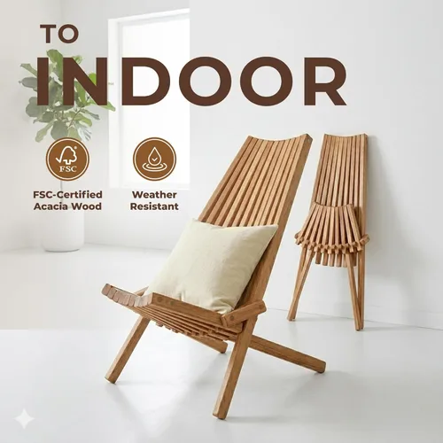 Miniatura 6 de Melino 2 sillas plegables de madera Tamarack, sillas Adirondack de bajo perfil de acacia con certificación FSC, silla plegable de madera