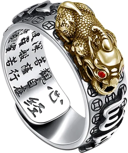 Niqnay Feng Shui Pixiu - Anillo de mantra budista de buena suerte, amuleto de doble protección, riqueza, amor, salud, regalo para hombres y mujeres,