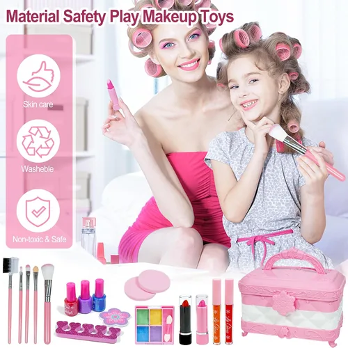 Miniatura 11 de Kit de maquillaje 60 en 1 para niños, con espejo de maquillaje LED de 3 colores real lavable, juegos de maquillaje para niñas de 5 a 8 años, regalo
