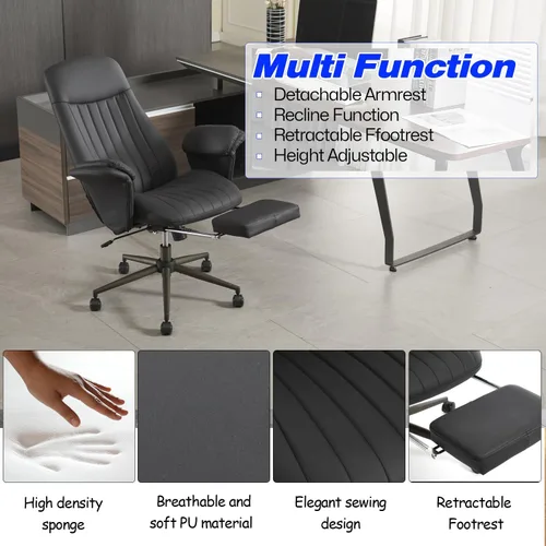 Miniatura 7 de Silla de escritorio de oficina en casa con reposapiés, respaldo alto, silla ergonómica para computadora con soporte lumbar, silla giratoria