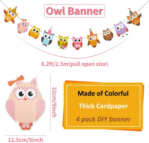 Miniatura 2 de 4 coloridas pancartas de cumpleaños con diseño de búho, decoraciones de fiesta temática para baby shower y fiestas de cumpleaños