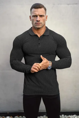 Miniatura 2 de Camisas elásticas musculares para hombre, de manga largacorta, camisetas de algodón ajustadas