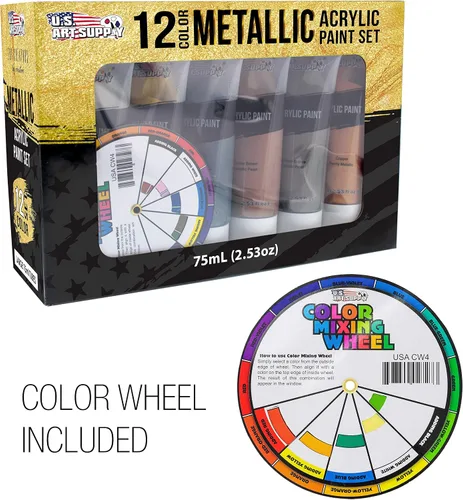 Miniatura 5 de U.S. Art Supply Juego de pintura acrílica metálica profesional, 12 colores metálicos ricos, tubos de 2.4 onzas líquidas, pintura artesanal