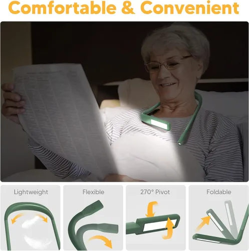 Miniatura 5 de Luz de lectura para el cuello, luz recargable de 80 horas para leer en la cama, lámpara de lectura ancha amigable con los ojos, brazos flexibles