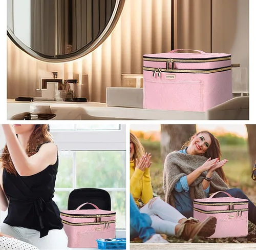 Miniatura 5 de BAFAMYE Bolsa de Maquillaje de Viaje de Doble Capa para Mujeres, Estuche Cosmético Grande, Organizador para Accesorios de Tamaño de Viaje, Botellas