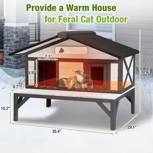 Miniatura 6 de Casa climatizada para gatos al aire libre, resistente a la intemperie, refugio grande para gatos con forro 100% aislado para múltiples gatos, casas