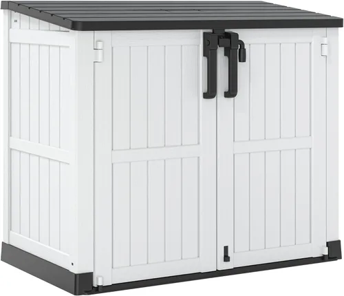 LHBcraft Armario de almacenamiento para exteriores de 36 pies cúbicos con puertas con cerradura, cobertizo de almacenamiento horizontal portátil,