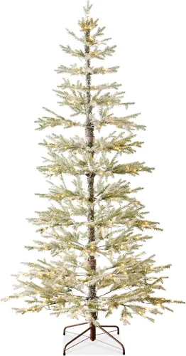 Best Choice Products Árbol de Navidad artificial de 6 pies, preiluminado, escaso, de pino flocado, decoración festiva de Aspen, abeto noble, luces