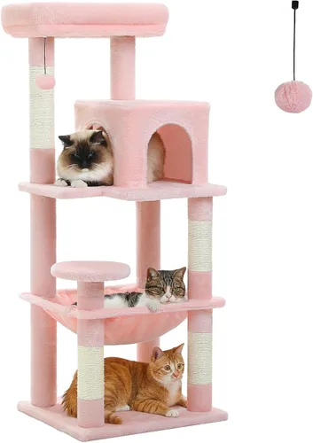 Miniatura 17 de PETEPELA Árbol de Madera para Gatos de Interior Torre de Múltiples Niveles con Postes Rascadores Cubiertos de Sisal, Condominio Acogedor, Hamaca
