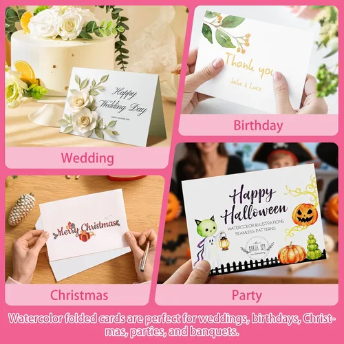 Miniatura 7 de Lunarm Tarjetas y sobres en blanco, 50 juegos, postales plegables de acuarela de 4 x 6 pulgadas con sobres, papel de tarjeta de felicitación de 140