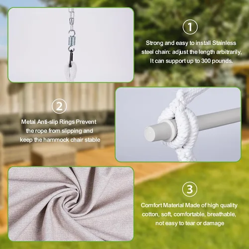 Miniatura 4 de Backyard Expressions Silla Hamaca Colgante con Cojines y Kit para Colgar – Capacidad de 500 lb, Tela de Mezcla de Algodón, para Uso