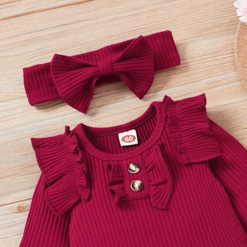 Miniatura 4 de Aalizzwell Conjunto de mameluco acanalado para bebés y niñas prematuros, para otoño e invierno