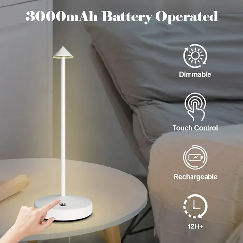 Miniatura 4 de Lámpara de mesa inalámbrica recargable, lámpara de mesa con pilas de 3000 mAh, LED portátil táctil de 2 niveles de brillo, lámpara de barra paquete