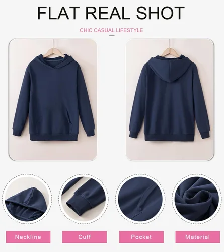 Miniatura 5 de SHEWIN - Sudadera casual con capucha de manga larga para mujer, ligera, color liso, holgada, con bolsillo