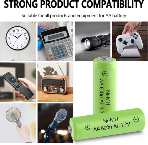 Miniatura 5 de Baterías recargables AA NIMH 600mAh 1.2V doble A para luces solares de jardín, césped, paisajismo, lámparas, farol, mandos a distancia, 16