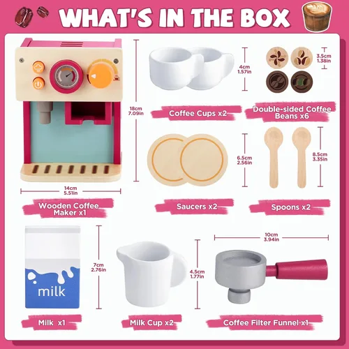 Miniatura 6 de GAGAKU Máquina de café de madera para niños pequeños, juguetes de aprendizaje Montessori para niñas y niños de 3, 4, 5 años, accesorios de cocina