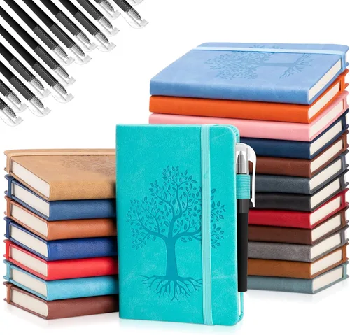 Miniatura 12 de Estune Tree Cuadernos Pequeños de Cuero con Soporte para Bolígrafo, Cuadernos de Bolsillo de Tapa Dura, Cuadernos Temáticos Bonitos con Rayas