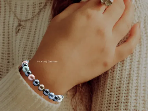 Miniatura 515 de Amazing Gemstone Pulsera de cristal para mujeres y hombres, pulsera de cristal curativo de protección, pulsera elástica con cuentas de piedras