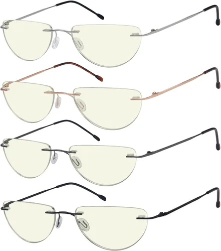 Miniatura 10 de Eyekepper Paquete de 4 lentes de lectura sin montura con bloqueo de luz azul, para mujeres y hombres, lectores de media luna, Paquete de 4