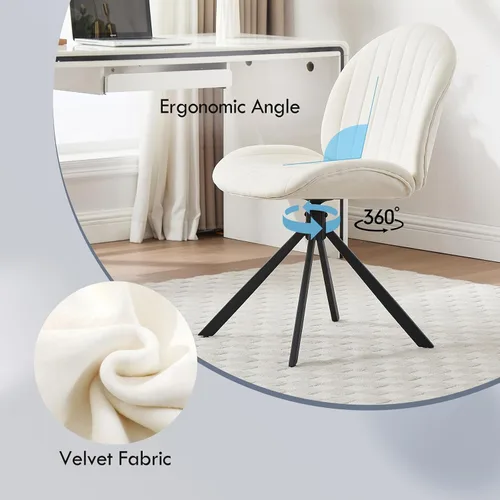 Miniatura 3 de Silla de oficina giratoria de terciopelo sin ruedas, pequeña y cómoda silla de escritorio sin brazos de mediados de siglo, bonita silla giratoria