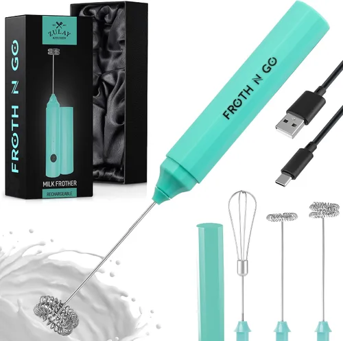 Miniatura 33 de Varita de espumador de leche mini y potente – Potente espumador de café de mano, mezclador de bebidas operado con batería – Tamaño de bolsillo Azul
