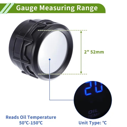 Miniatura 4 de Medidor de temperatura de aceite Kit medidor de temperatura negro medidor de temperatura del motor 2 "2.047 in universal azul 122.0 °F-302.0 °F