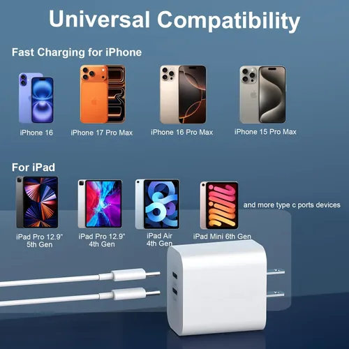 Miniatura 5 de Cargador USB C para iPhone 17/16/15 Pro Max Cargador Carga Rápida 10FT, Bloque de Carga C de 20W con Cable USB C a C Compatible para iPhone 17 16 15