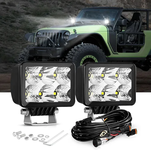 Auxbeam - 2 unidades de luces LED de 3 pulgadas, luz de trabajo todoterreno de 60 W, luz de foco cuadrado, luz de conducción LED, luz de parachoques