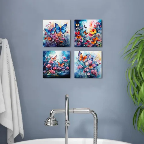 Miniatura 2 de Arte de pared de mariposa azul, imágenes de mariposas azules, decoración de pared de baño, imágenes abstractas de flores silvestres, impresiones