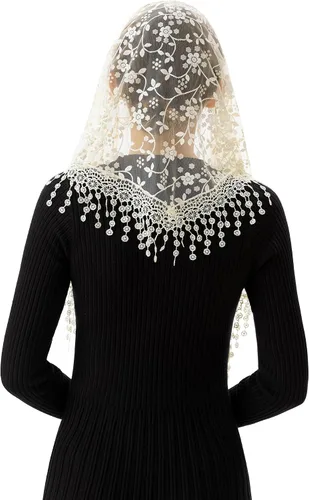 Miniatura 3 de PAMOR Triángulo velo de encaje Mantilla Catedral cabeza cubierta capilla velo para bodas masivas damas de honor