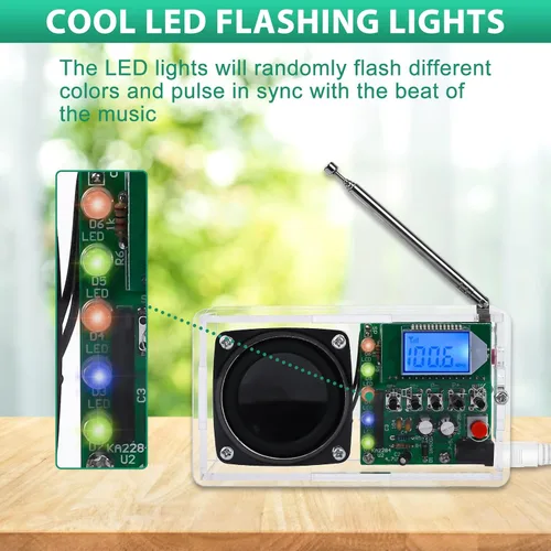 Miniatura 4 de ICSTATION - Kit de soldadura de radio FM, kit de radio DIY con luces LED intermitentes, pantalla LCD FM 76-108MHz, kit de radio FM con conector