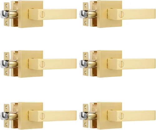 Paquete de 6 manijas de puerta pesadas de privacidad con acabado de latón manchado, cerradura de puerta de diseño moderno para dormitorio o baño,