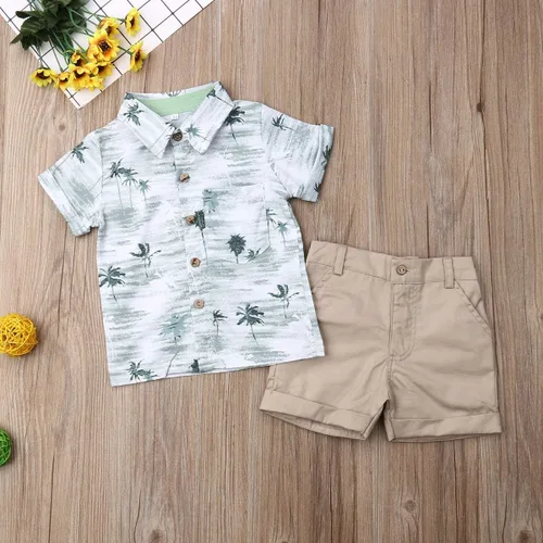 Miniatura 45 de Conjunto de camisa de manga corta con botones y pantalones cortos casuales con diseño de flamingo, para bebés y niños de 1 a 6 años, atuendos
