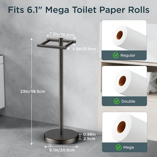 Miniatura 100 de FORIOUS Soporte de pared para papel higiénico, soporte de rollo de papel higiénico de doble poste giratorio de acero inoxidable para baño, Blanco