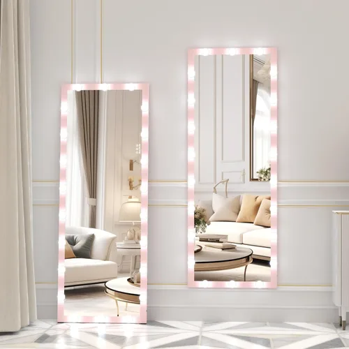 Miniatura 13 de ANYHI Espejo blanco de longitud completa con luces, espejo de cuerpo completo de 63 x 24 pulgadas con luz, 22 bombillas LED, 3 luces