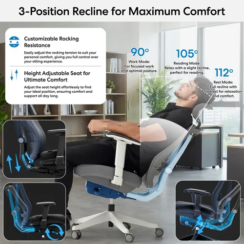 Miniatura 8 de Autonomous ErgoChair Pro Silla de oficina ergonómica Espuma Gris Soporte lumbar ajustable, giratoria y rodante - Sillas de escritorio de oficina