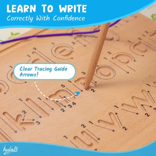 Miniatura 4 de Hulats Aprende a Escribir - Tableros de Trazado de Números y Letras con Flechas Direccionales - Juguetes Montessori de Madera para Aprender