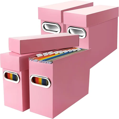 Miniatura 17 de Caja organizadora de archivos con tapa y asa, cajas de almacenamiento de carpetas de archivos colgantes de cartón grueso para tamaño carta, Negro
