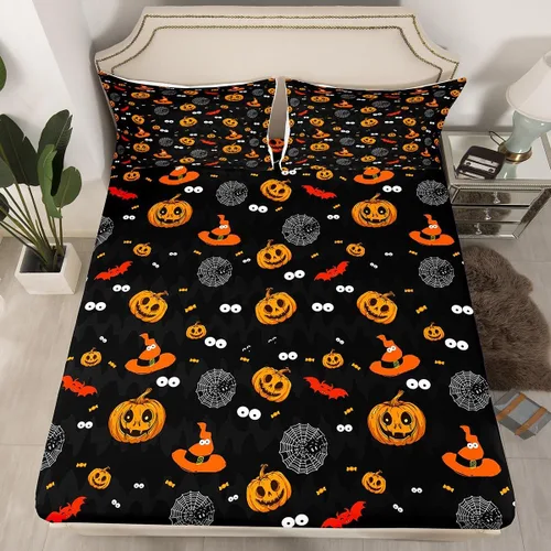 Miniatura 12 de Erosebridal Juego de funda de edredón con diseño de farol de calabaza, tamaño individual, decoración de Halloween, para niños, adolescentes
