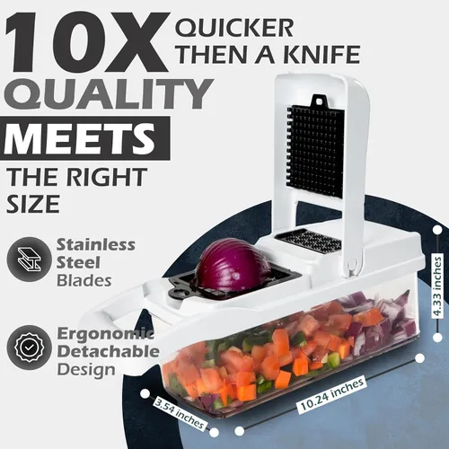 Miniatura 2 de 26 en 1 - Picadora de verduras resistente con recipiente - Cuchillas de acero inoxidable - Cortadora, picadora, espiral y cortador para verduras