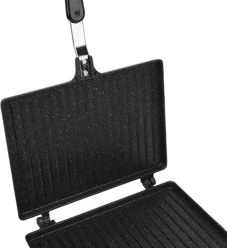 Miniatura 7 de WALFRONT Máquina de sándwiches tostados para estufa, fabricante de panini a la parrilla antiadherente, aleación de aluminio para gofres, desayuno