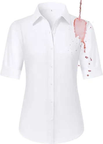 Miniatura 17 de Camisas con botones para mujer, ajustadas, de manga corta, con cuello, sin arrugas