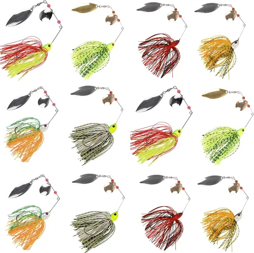 Miniatura 8 de Señuelos de pesca Spinnerbaits, 6/12 piezas de señuelos de pesca de lubina, cebos giratorios sin hierbas, señuelos para lubos, cebos de lucio, pesca